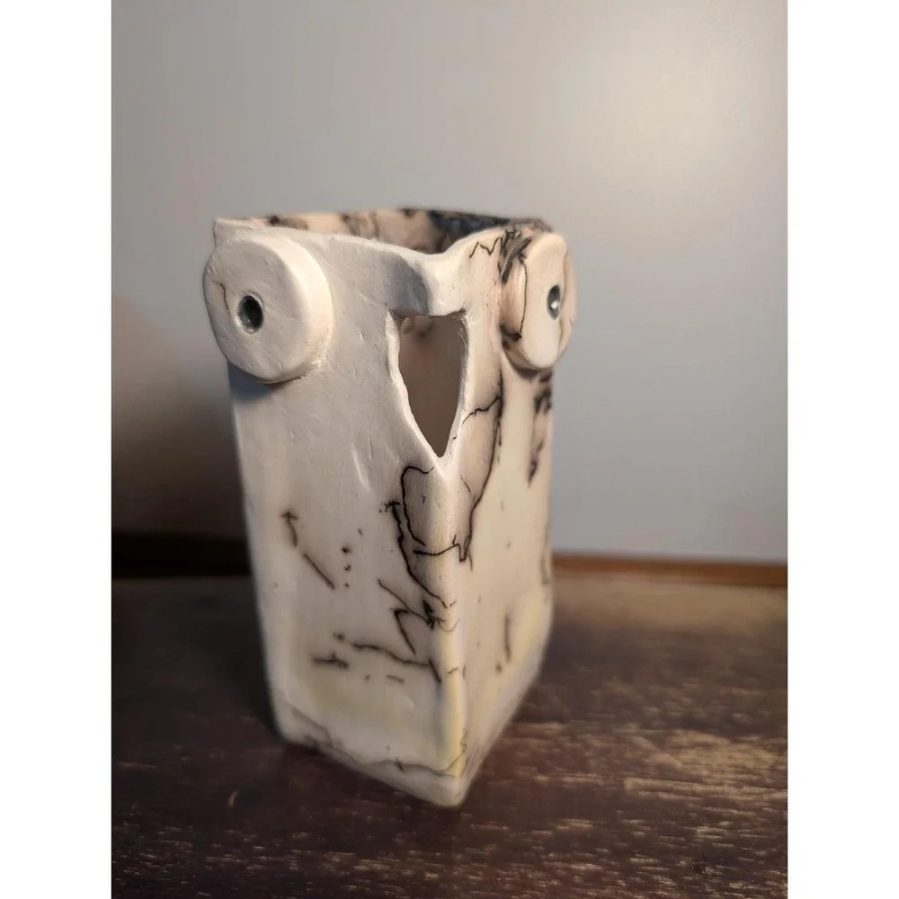 Owl Bundle Papyrus Note Cards 8 Ct + Signed Owl‎ Studio Pottery Vase Smoke Fired